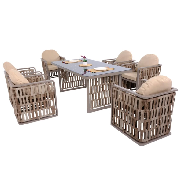 Talia | Rattan Bahçe Masa Takımı | 100X200 6 Kişilik Bahçe Mobilyası - Resim 3