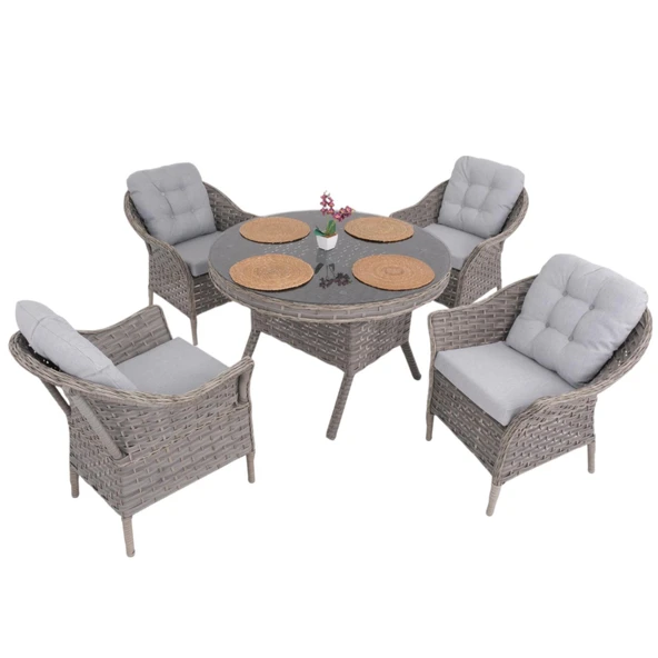 Spark Nova 110 cm Rattan Yuvarlak Minderli Bahçe Masa Takımı - Resim 9