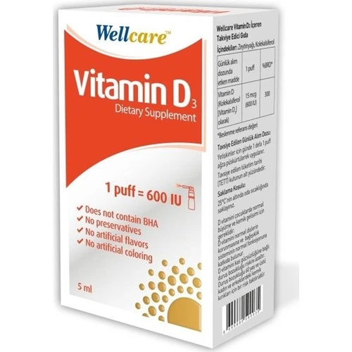 Wellcare Vitamin D3 İçeren Takviye Edici Gıda 5 ml 1 Fıs 600 IU ürün görseli