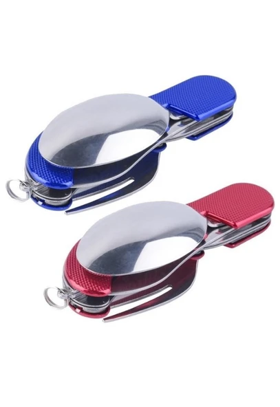  Katlanabilir Sofra Bıçak Kaşık Çatal 4in1 Yemek Kaşığı Paslanmaz Çelik Şişe Açacağı Taşınabilr Set  - Resim 5