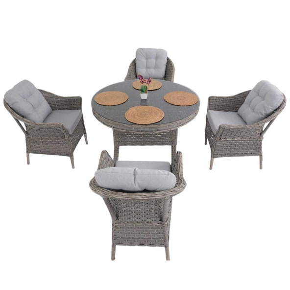 Spark Nova 110 cm Rattan Yuvarlak Minderli Bahçe Masa Takımı ürün görseli 1