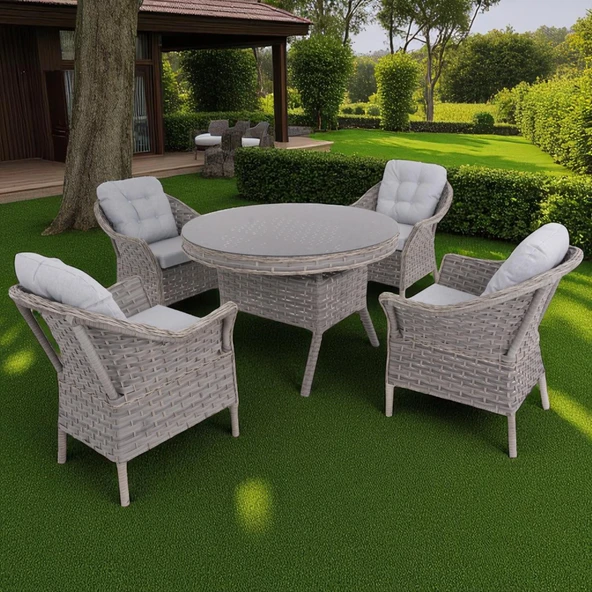 Spark Nova 110 cm Rattan Yuvarlak Minderli Bahçe Masa Takımı - Resim 2