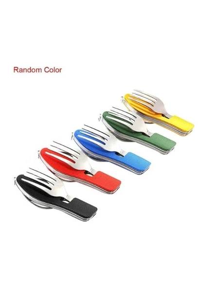  Katlanabilir Sofra Bıçak Kaşık Çatal 4in1 Yemek Kaşığı Paslanmaz Çelik Şişe Açacağı Taşınabilr Set  - Resim 8