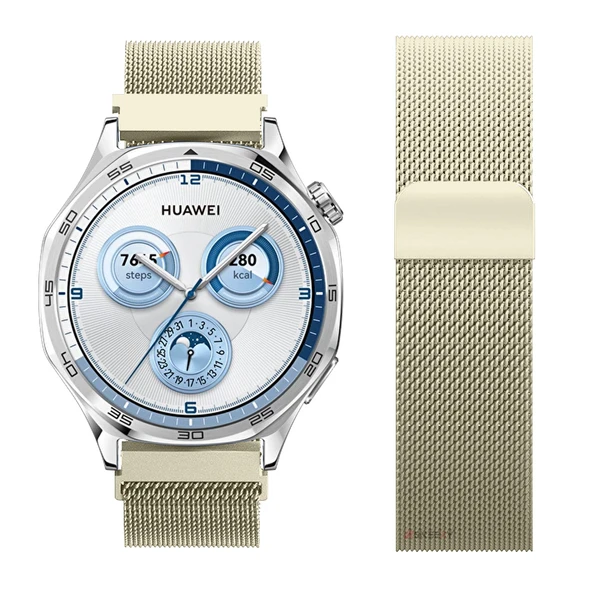 Huawei Watch GT5 46mm Uyumlu Manyetik Milanese Loop Metal Kordon   Retro Gold - Resim 3