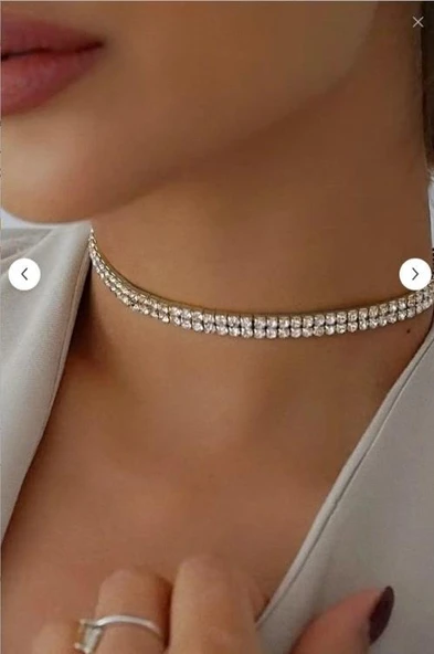 DESIGN Kadın Çift Sıra Zirkon Taşlı Rhinestone Choker Kolye