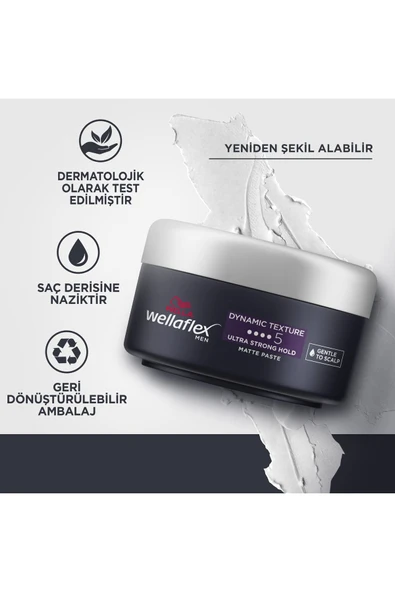 WELLA Wellaflex Saç Paste Mat Erkek Dinamik Doku & Ultra Güçlü Tutuş 75 ml - 5
