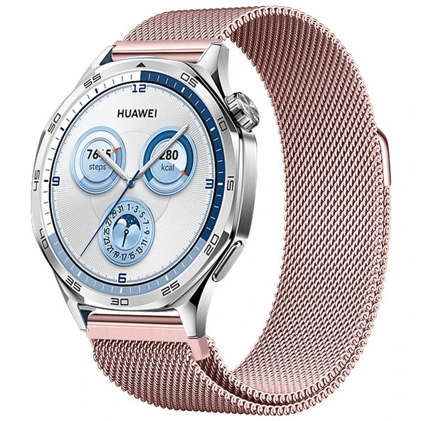 Huawei Watch GT5 46mm Uyumlu Manyetik Milanese Loop Metal Kordon   Pembe