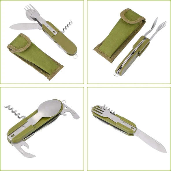 7 si 1 Arada Katlanır Çatal Bıçak Takımı, Çıkarılabilir Paslanmaz Çelik Kamp Çatal Bıçak Takımı - Resim 5