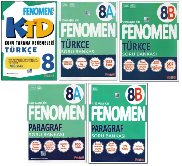 FENOEMEN 8.SINIF TÜRKÇE KTD+8A VE 8B TÜRKÇE+8A VE 8B PARAGRAF (5 KİTAP)