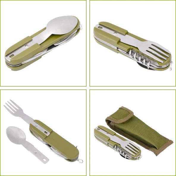 7 si 1 Arada Katlanır Çatal Bıçak Takımı, Çıkarılabilir Paslanmaz Çelik Kamp Çatal Bıçak Takımı - Resim 4