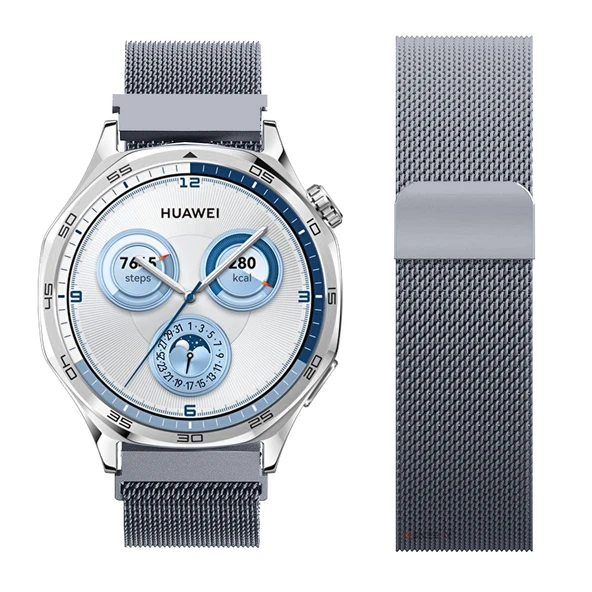 Huawei Watch GT5 46mm Uyumlu Manyetik Milanese Loop Metal Kordon   Koyu Gri - Resim 3