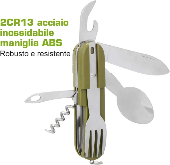 7 si 1 Arada Katlanır Çatal Bıçak Takımı, Çıkarılabilir Paslanmaz Çelik Kamp Çatal Bıçak Takımı - Resim 6