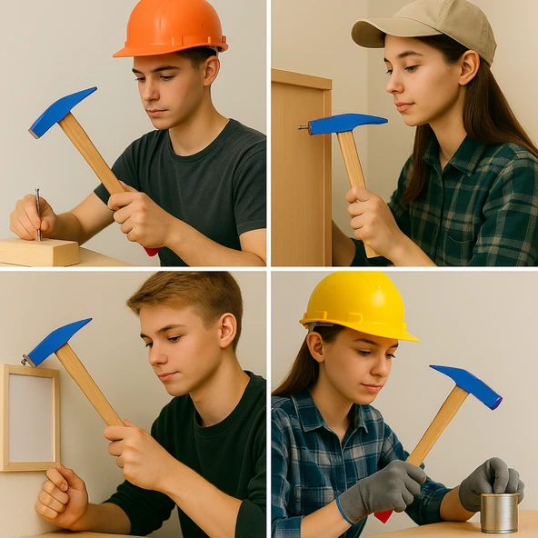 200gr Profesyonel Ahşap Saplı Çift Taraf Çekiç 9 cm Çelik Baş Ergonomik Çakma İnce İşçilik Dayanıklı - 3