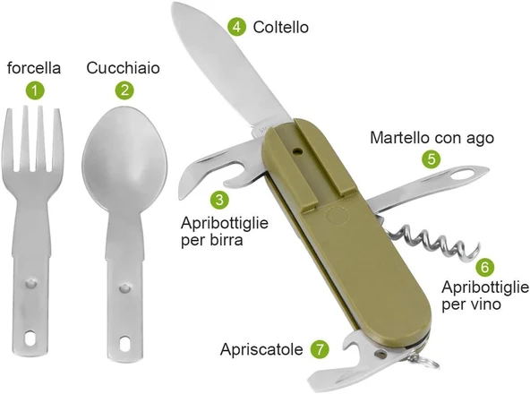 7 si 1 Arada Katlanır Çatal Bıçak Takımı, Çıkarılabilir Paslanmaz Çelik Kamp Çatal Bıçak Takımı - Resim 9