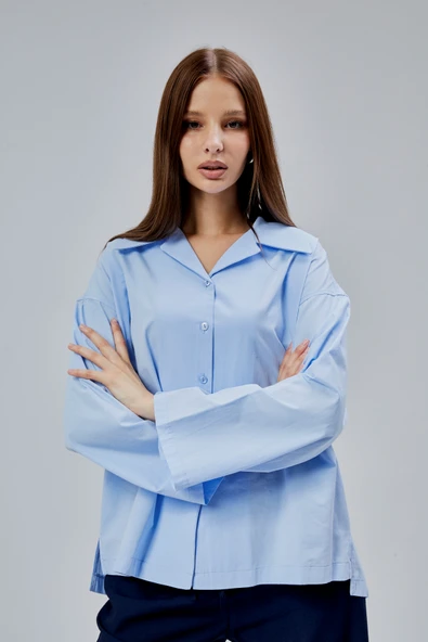 Bebe Mavisi Oversize Poplin Gömlek - 6