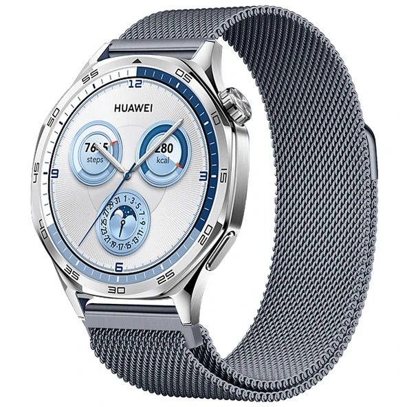 Huawei Watch GT5 46mm Uyumlu Manyetik Milanese Loop Metal Kordon   Koyu Gri ürün görseli
