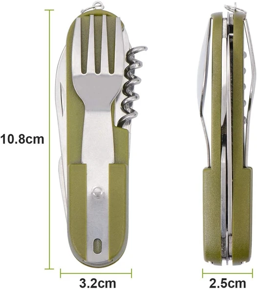 7 si 1 Arada Katlanır Çatal Bıçak Takımı, Çıkarılabilir Paslanmaz Çelik Kamp Çatal Bıçak Takımı - Resim 7