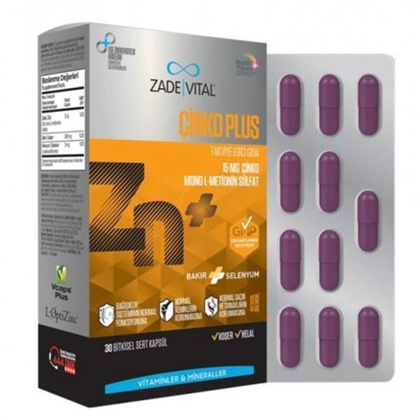 Zade Vital Çinko Plus Takviye Edici Gıda 30 Kapsül ürün görseli