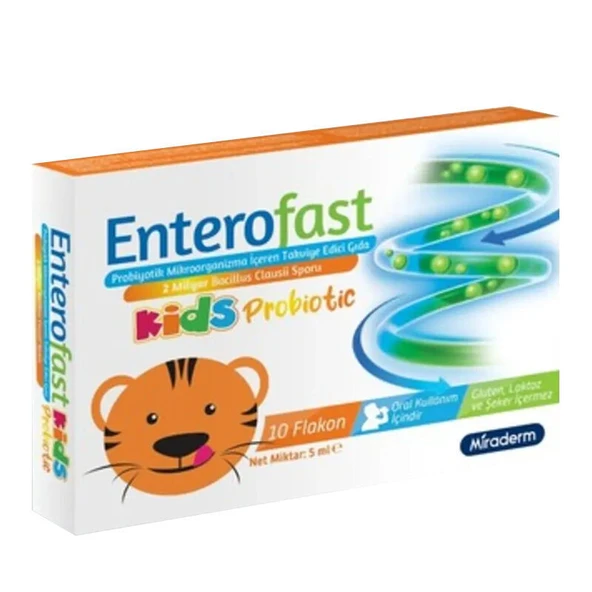 Miraderm Enterofast Kids Probiotic Takviye Edici Gıda 10 Flakon ürün görseli
