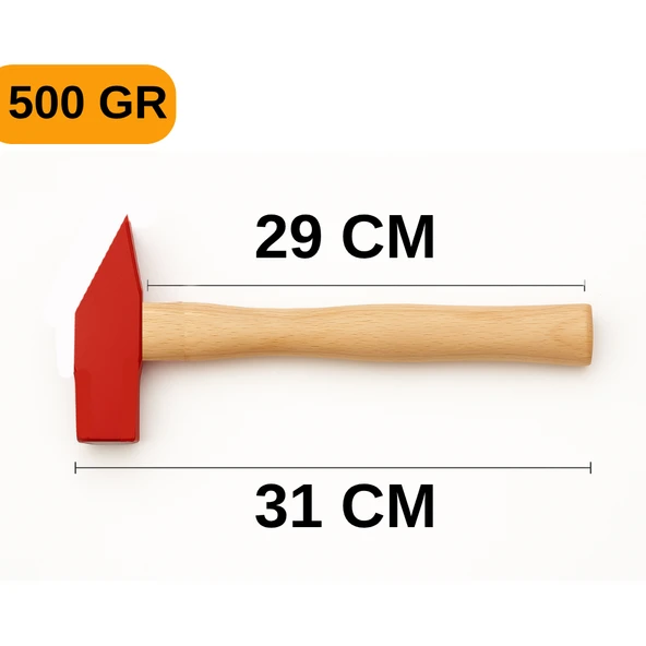 Beylini 500gr Profesyonel Ahşap Saplı Çift Taraf Çekiç 11cm Çelik Baş Ergonomik Çakma İnce İşçilik Dayanıklı - 5