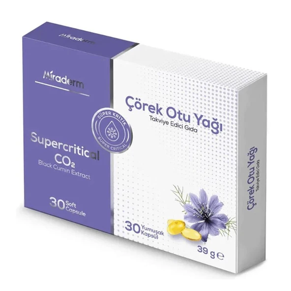 Miraderm Çörek Otu Yağı İçeren Yumuşak Kapsül Takviye Edici Gıda 30 Kapsül ürün görseli