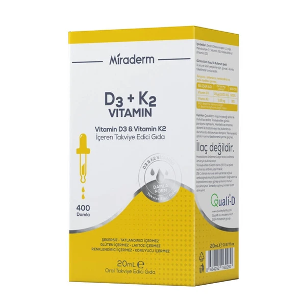 Miraderm D3 + K2 Vitamin Takviye Edici Gıda 20 ml ürün görseli