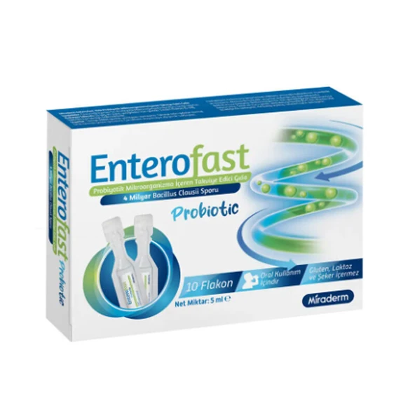 Miraderm Enterofast Probiyotik Mikroorganizma Takviye Edici Gıda 10 Flakon ürün görseli