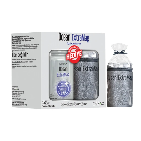 Orzax Ocean ExtraMag Üçlü Magnezyum Kombinasyonu 120 Tablet + Sporcu Havlusu Hediyeli ürün görseli