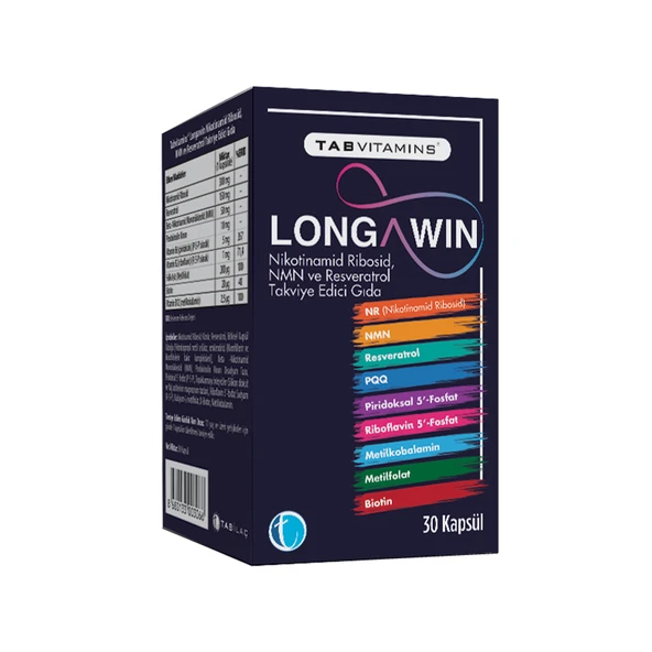 Tab Vitamins Longawin Nikotinamid Ribosid, NMN ve Resveratrol İçeren Takviye Edici Gıda 30 Kapsül ürün görseli