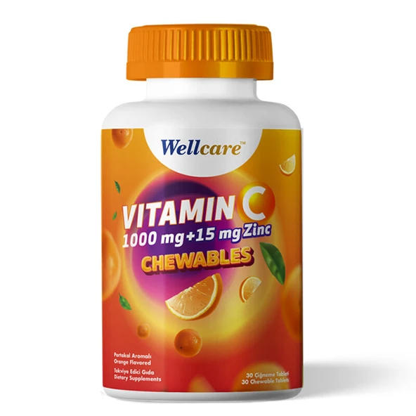 Wellcare Vitamin C 1000 mg + 15 mg Zinc Chewable 60 Tablet ürün görseli