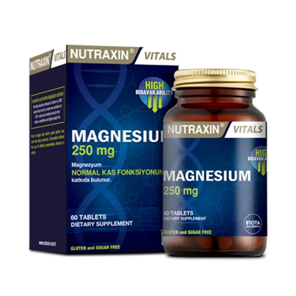 Nutraxin Magnesium Citrate 250 mg Takviye Edici Gıda 60 Tablet ürün görseli