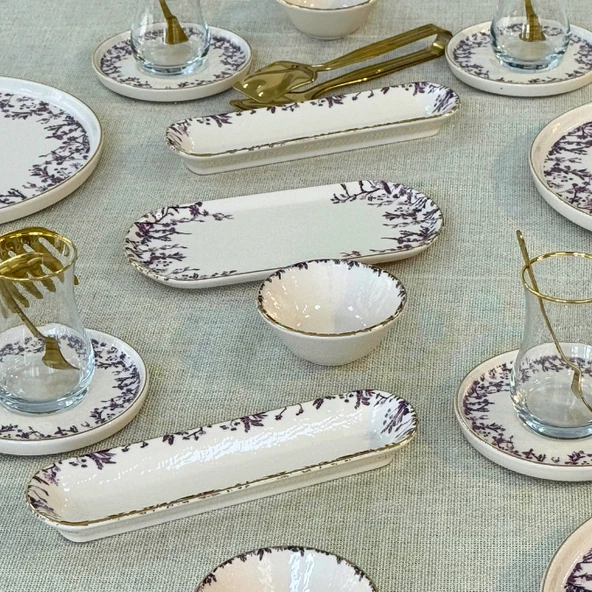 Glore Botanica 32 Parça 6 Kişilik Altın Yaldızlı Seramik Kahvaltı Takımı - 5