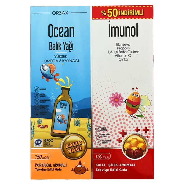 Orzax Ocean Balık Yağı+ Orzax Ocean Imunol Takviye Edici Gıda 150 ml İndirimli ürün görseli