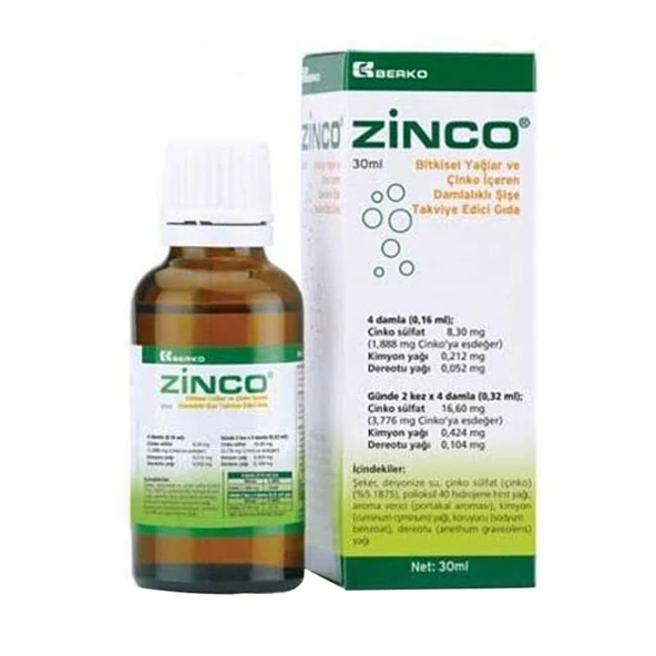 Zinco Bİtkisel Yağlar ve Çinko İçeren Takviye Edici Gıda 30 ml