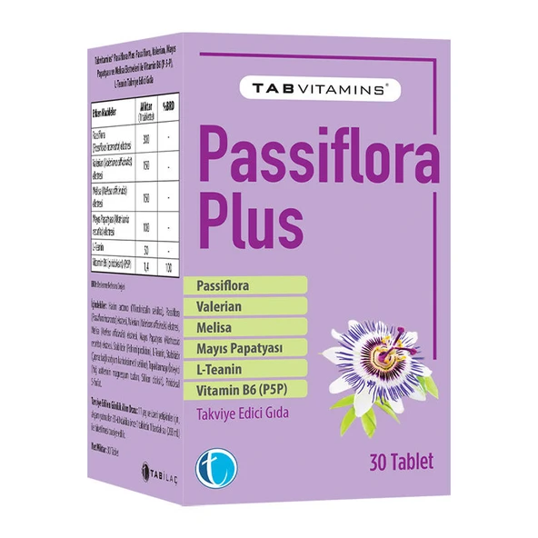 Tabvitamins Passiflora PlusTakviye Edici Gıda 30 Tablet ürün görseli