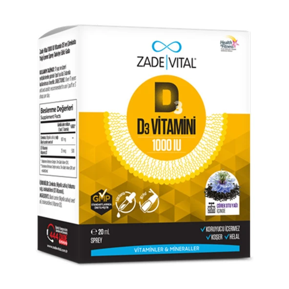 Zade Vital 1000IU D3 Vitamini ve Çörek Otu Yaği İçeren Sprey 20 ml ürün görseli