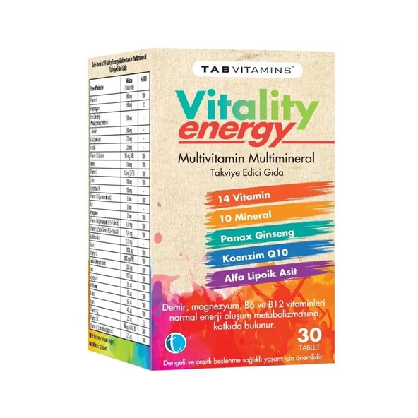 Tab Vitamins Vitality Energy Multivitamin 30 Tablet ürün görseli