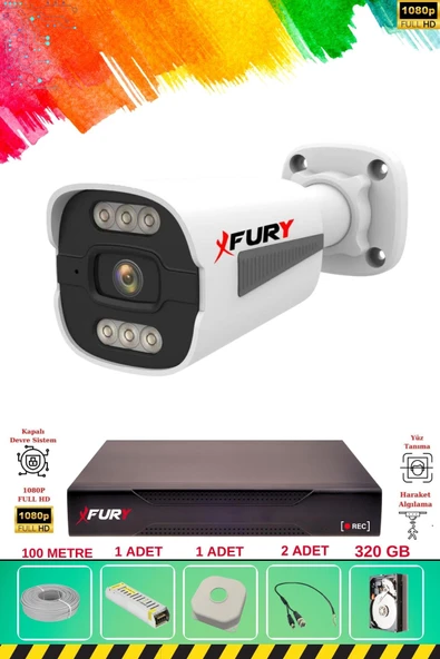 FURY 1 Kameralı 6 Warm Led Gece Renkli Görüş-Cepten İzle-Su Geçirmez Güvenlik Kamerası Seti 320GB - Resim 2