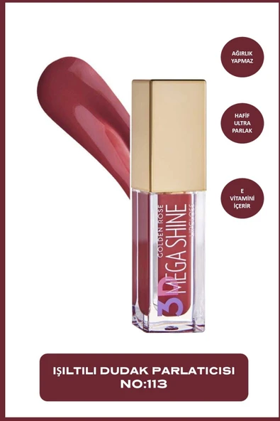 GOLDEN ROSE 3D MEGA SHİNE LİPGLOSS NO: 113 - RENKLİ DUDAK PARLATICISI - 1