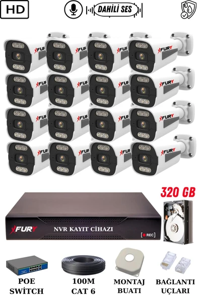 FURY 16 Kameralı Ip Güvenlik Kamerası Seti Sesli 4mp Gece Renkli Su Geçirmez 1506s 320GB - Resim 2