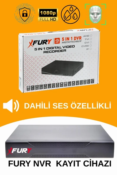 FURY 8 Kameralı Ip Güvenlik Kamerası Seti Sesli 4mp Gece Renkli Su Geçirmez 1506s 500GB - 3