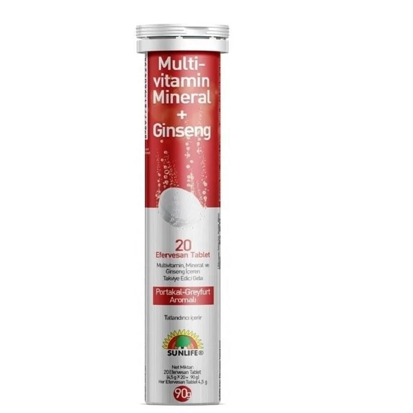 SunLife Multivitamin + Mineral ve Ginseng İçerikli 20 Efervesan Tablet ürün görseli