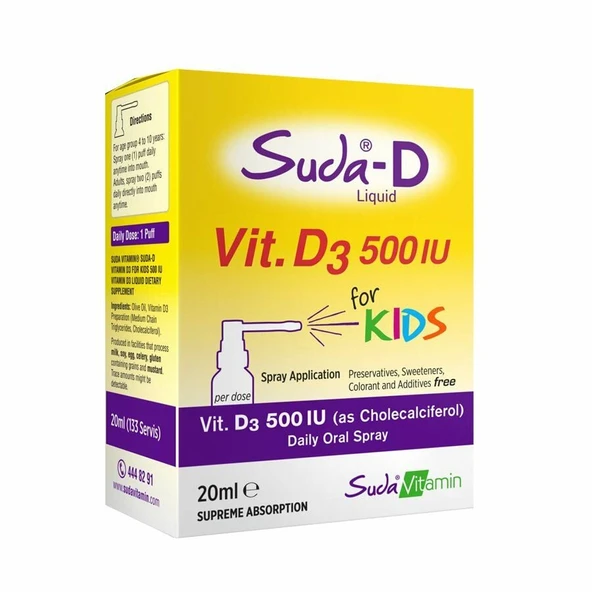 Suda Vitamin Suda-D Vitamin D3 500 IU For Kids Spray 20 ml ürün görseli