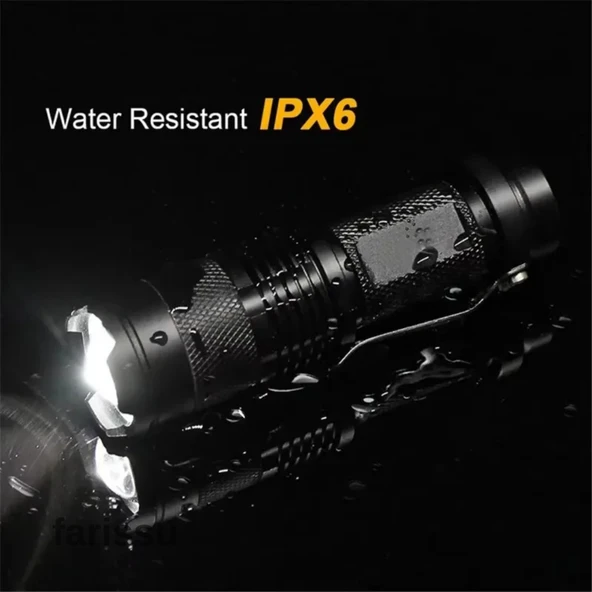Taktik Tip Zoomlu El Feneri | 2 Adet 1900 mAh Pil + Şarj Cihazı | 3 Mod | Süper Parlak LED - 6