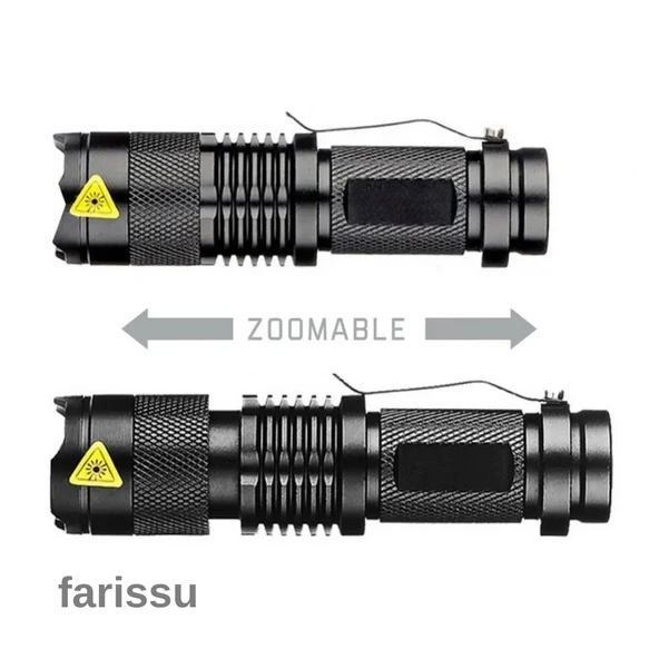 Taktik Tip Zoomlu El Feneri | 2 Adet 1900 mAh Pil + Şarj Cihazı | 3 Mod | Süper Parlak LED - 5