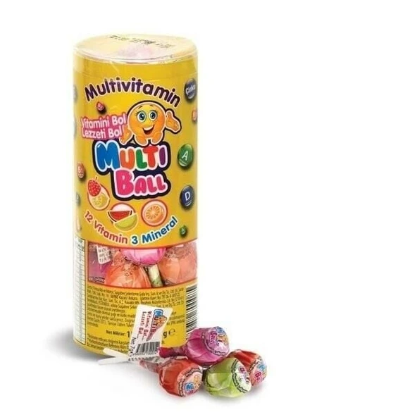 Multiball Multivitamin 12 Vitamin 3 Mineral 7gr lık 15 Adet Lolipop Şeker ürün görseli