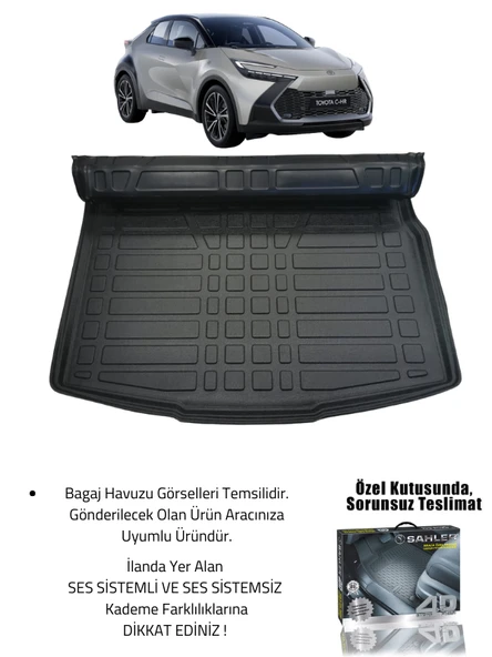Sahler Toyota C-HR 2 2023+ Uyumlu 4.5D Premium Havuzlu Oto Paspas ve Liner Marka 3D SES SİSTEMSİZ Bagaj Havuzu - Resim 2