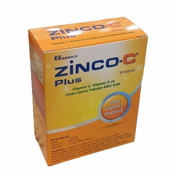 Zinco-C Plus Vitamin C, Vitamin D ve Çinko içerikli 30 Kapsül ürün görseli