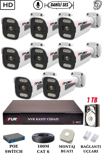 FURY 8 Kameralı Ip Güvenlik Kamerası Seti Sesli 4mp Gece Renkli Su Geçirmez 1506s 1TB - Resim 2