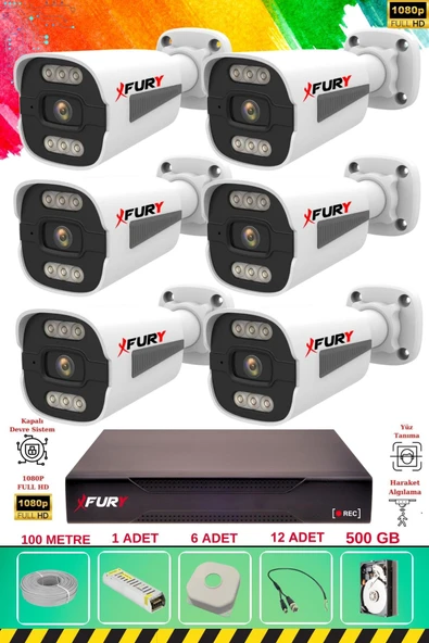 FURY 6 Kameralı 6 Warm Led Gece Renkli Görüş-Cepten İzle-Su Geçirmez Güvenlik Kamerası Seti 500GB - Resim 2